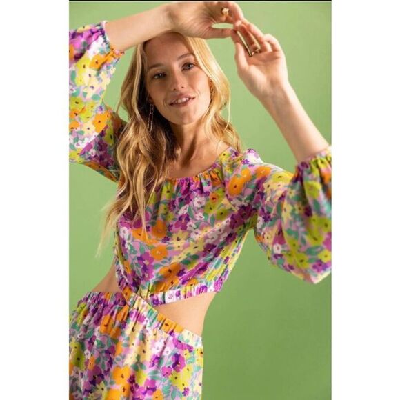 SANCTUARY - 🎉HPx2🎉 NWT - L XL Chiffon Floral Blouson Sleeve Cut-Out Mini Dress - Picture 10 of 16